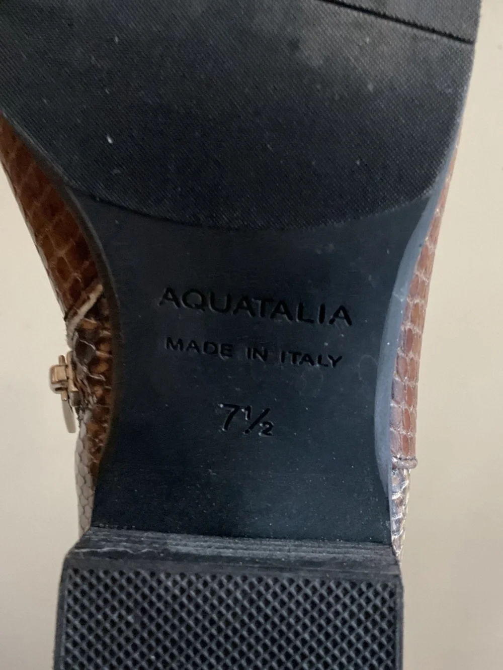 Aquatalia Made in Italy Brown Snakeskin Print Leather Ankle Boots 7.5